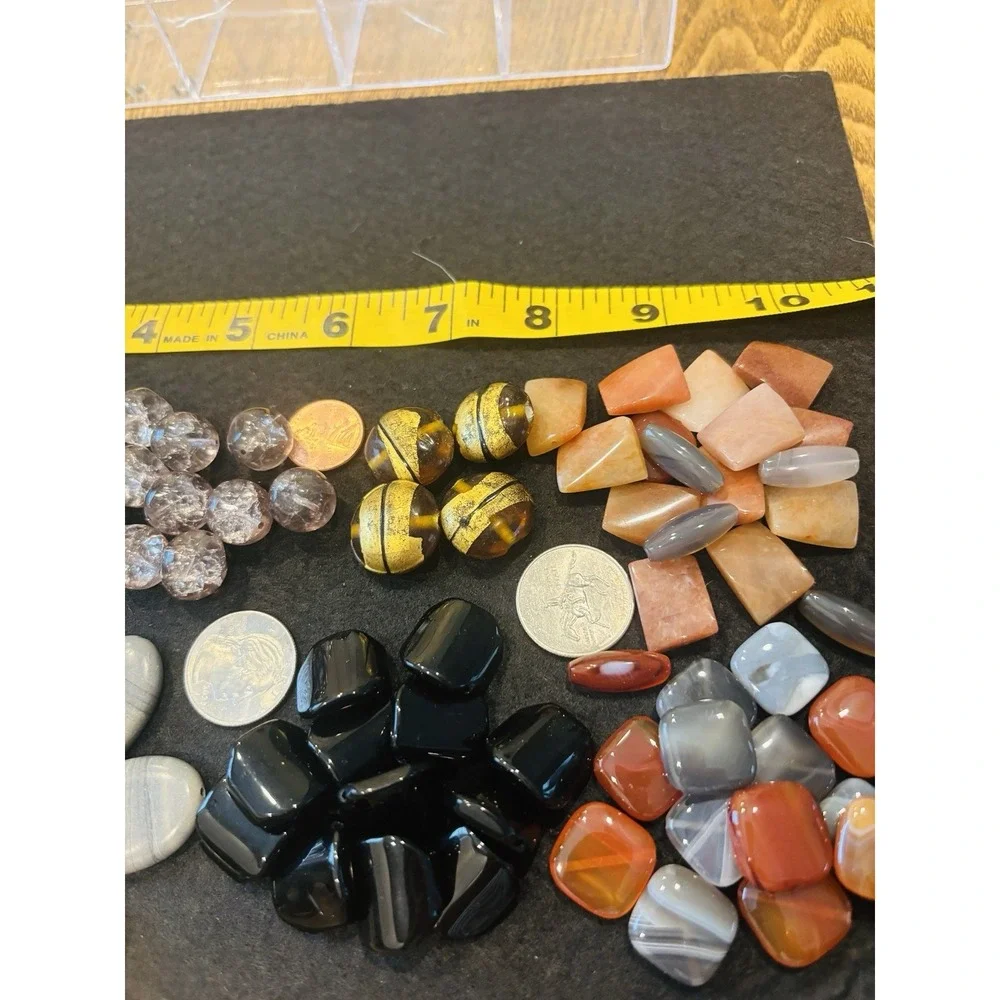 Lot Of quality Natural Stones & Glass Jewelry Making  Jade Carnelian Onyx 1.6 Lb